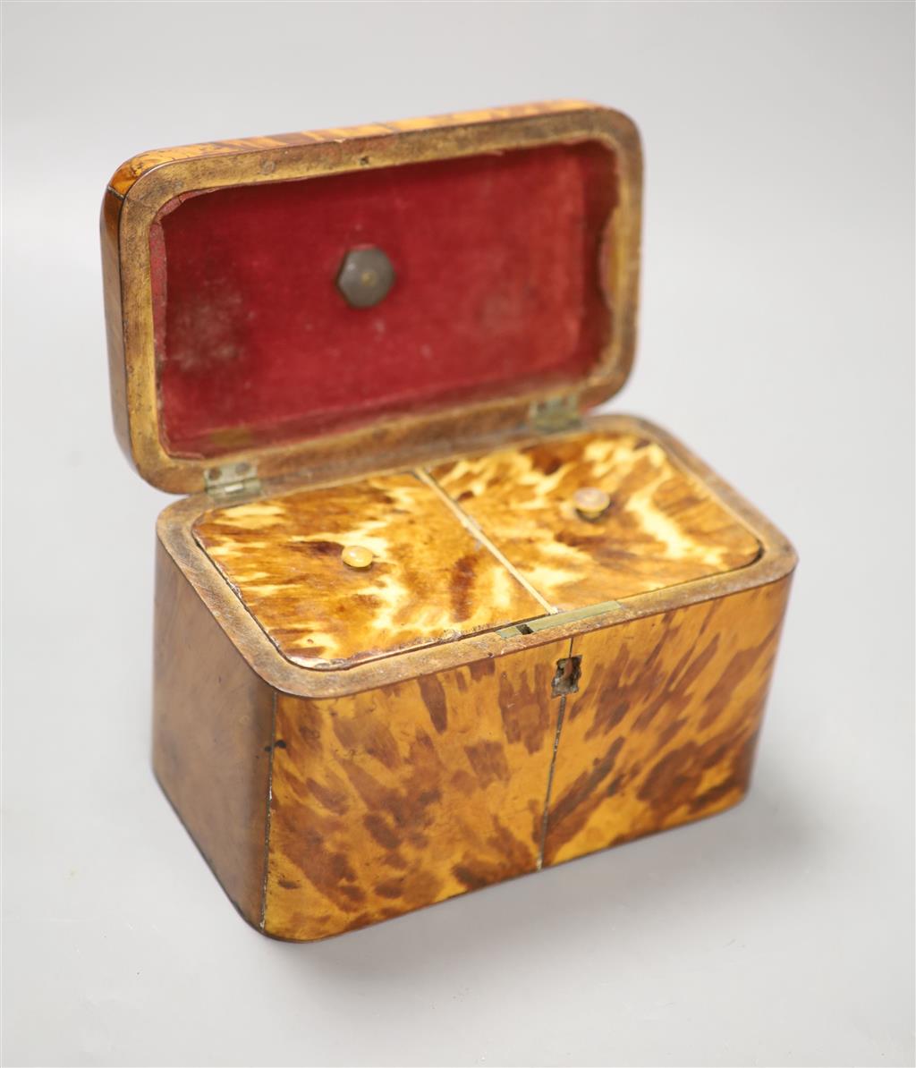 A Regency blond tortoiseshell tea caddy, length 17cm